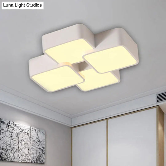 Modern Acrylic Flush Ceiling Light With Square Design - 4/6 Lights White Finish In Warm/White