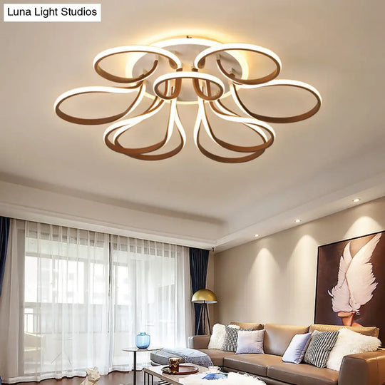Modern Acrylic Flush Mount Ceiling Light Fixture - Bend Design 9/12 Heads Brown 38.5/46.5 Wide