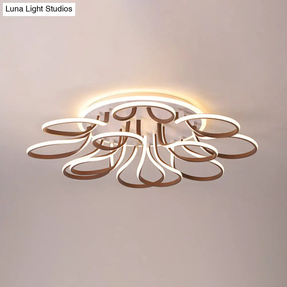 Modern Acrylic Flush Mount Ceiling Light Fixture - Bend Design 9/12 Heads Brown 38.5/46.5 Wide