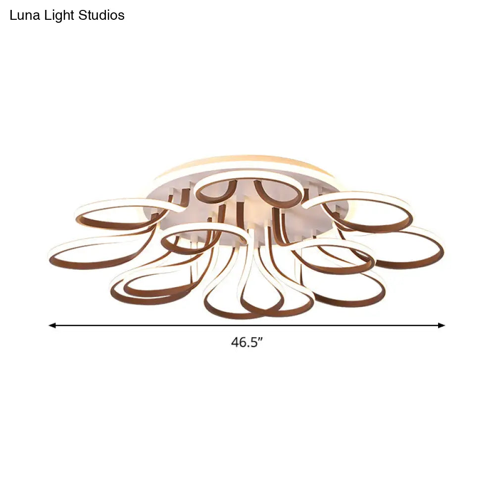 Modern Acrylic Flush Mount Ceiling Light Fixture - Bend Design 9/12 Heads Brown 38.5’/46.5’