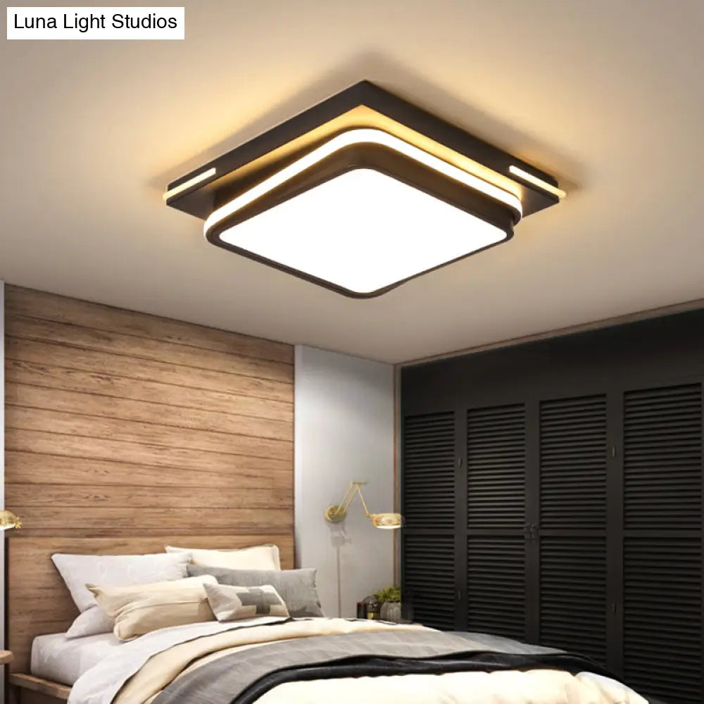 Modern Acrylic Flush Mount Ceiling Light: Quad Shaped Black - Ideal For Living Room