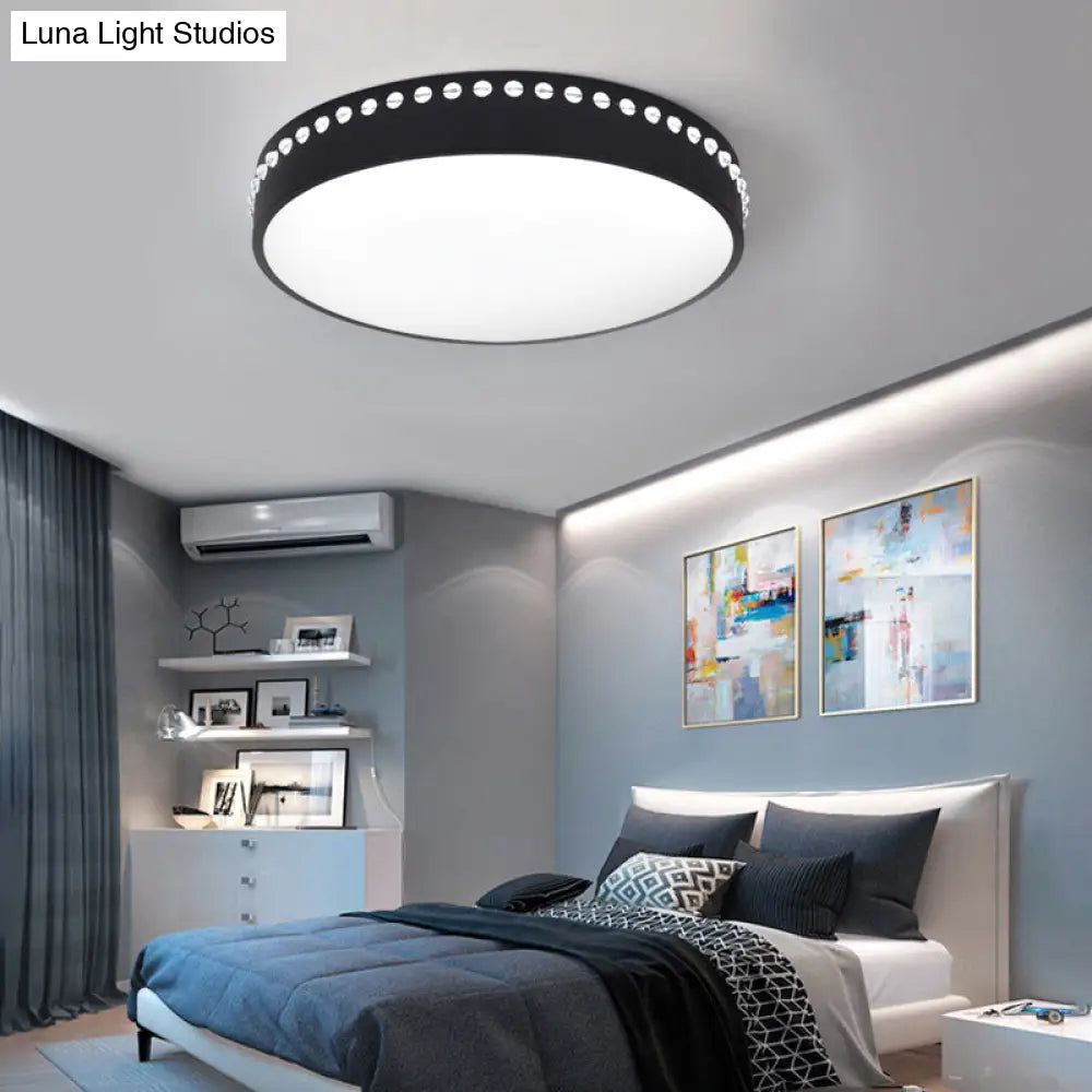 Modern Acrylic Flush Mount Drum Ceiling Light Fixture Led Black/White/Grey Warm/White