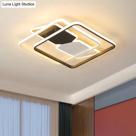 Modern Acrylic Flush Mount Led Ceiling Light In Black - 16’/19.5’ Square Bedroom Lighting