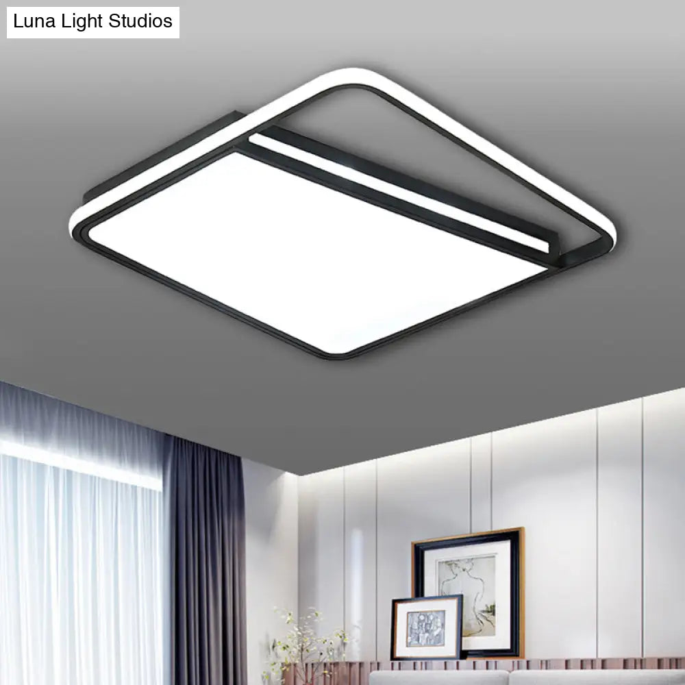 Modern Acrylic Flush Mount Led Square Ceiling Light - Black With Warm/White Lighting For Stylish