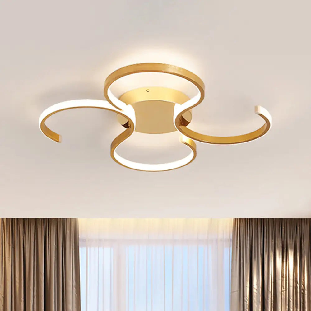 Modern Acrylic Gold Led Ceiling Light With Double S-Shape Flush Mount - Warm/White / White