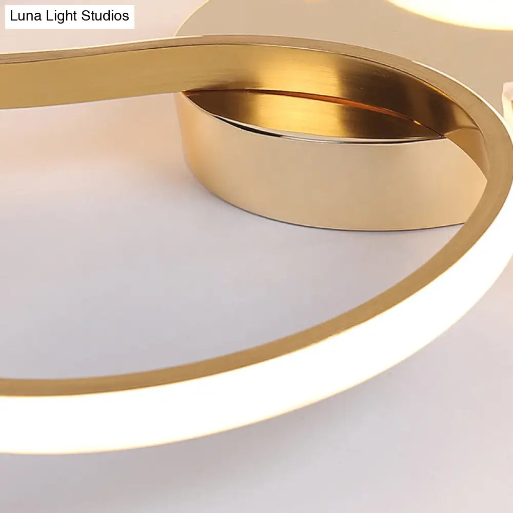 Modern Acrylic Gold Led Ceiling Light With Double S-Shape Flush Mount - Warm/White