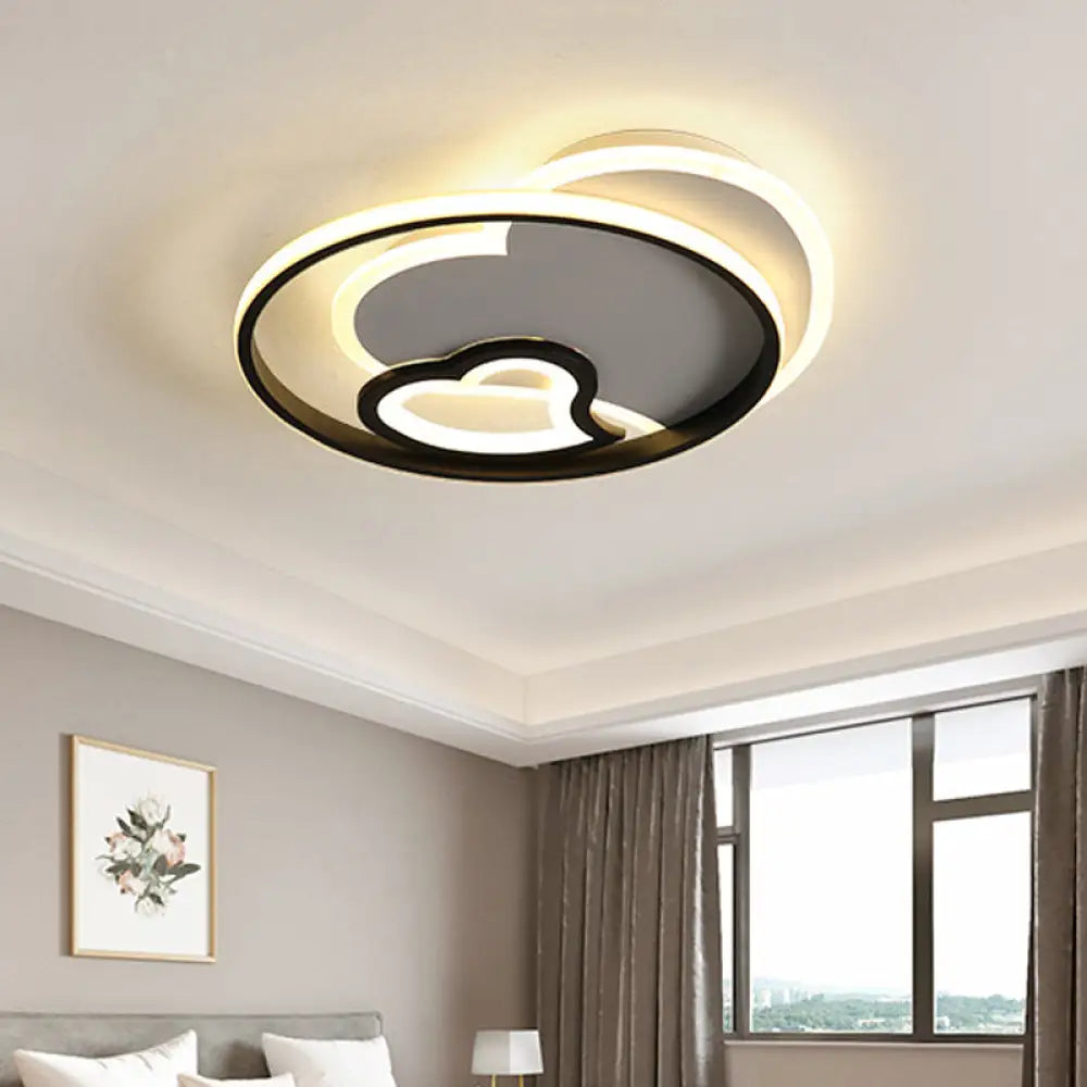 Modern Acrylic Heart Flushmount: White/Black/Pink Led Ceiling Fixture For Bedroom Black