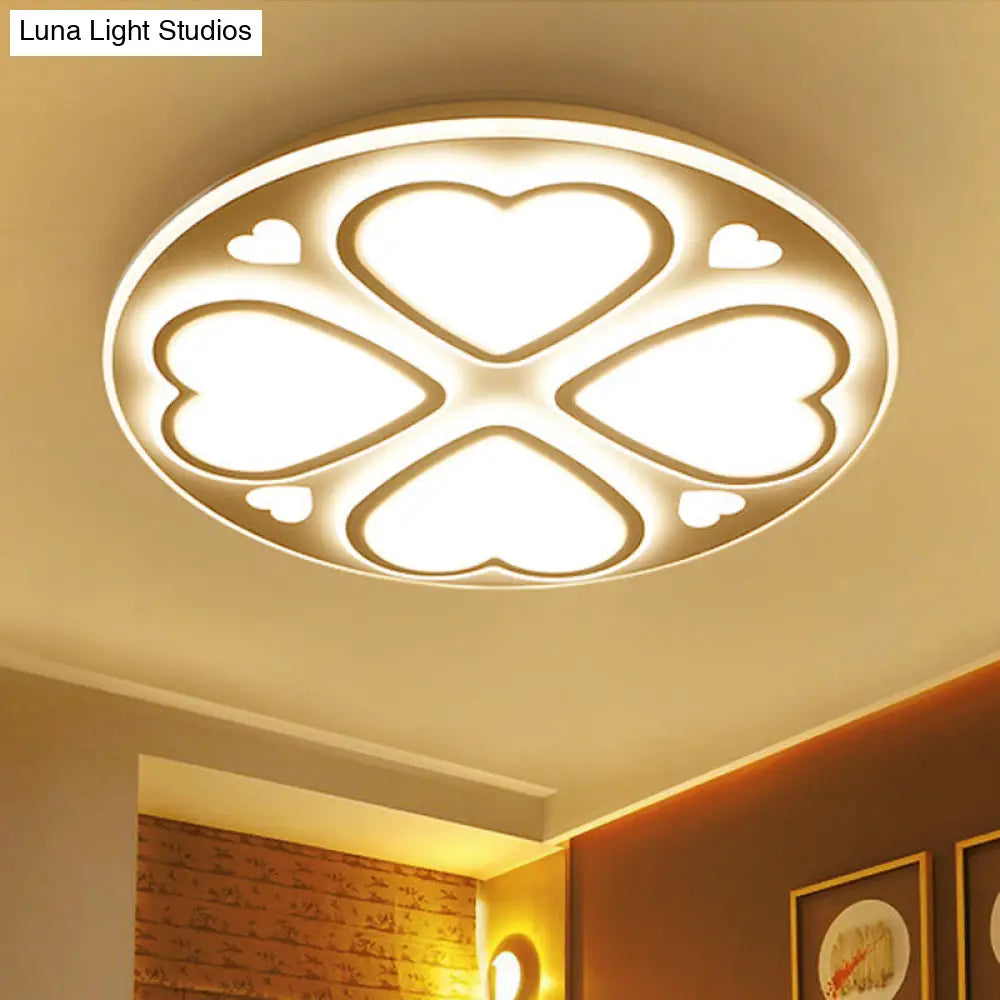 Modern Acrylic Heart Petal Ceiling Light - Stylish Flush Mount In White For Bathroom / Warm