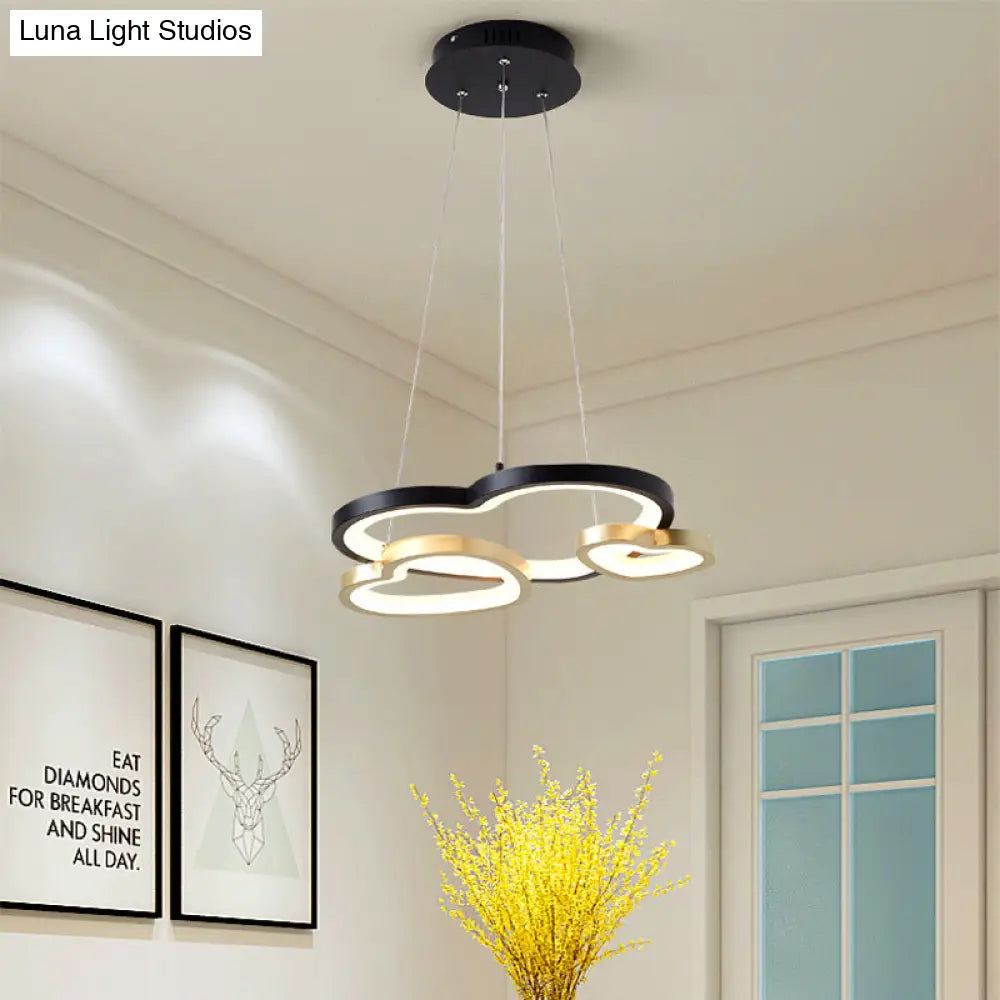 Modern Acrylic Heart-Shaped Chandelier Pendant Light - Black & Gold 3-Head Led Hanging Lamp