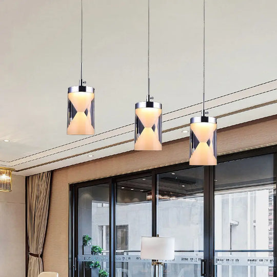 Modern Acrylic Hourglass Led Pendant Lamp - Chrome Cluster With 3 Bulbs Warm/White Light / Warm