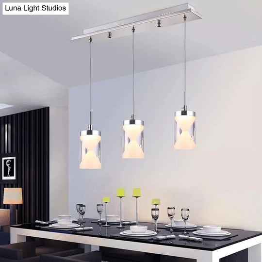 Modern Acrylic Hourglass Led Pendant Lamp - Chrome Cluster With 3 Bulbs Warm/White Light