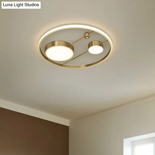 Modern Acrylic Led Brass Flush Mount Light Fixture For Bedroom - 16’/19.5’ W Rounded