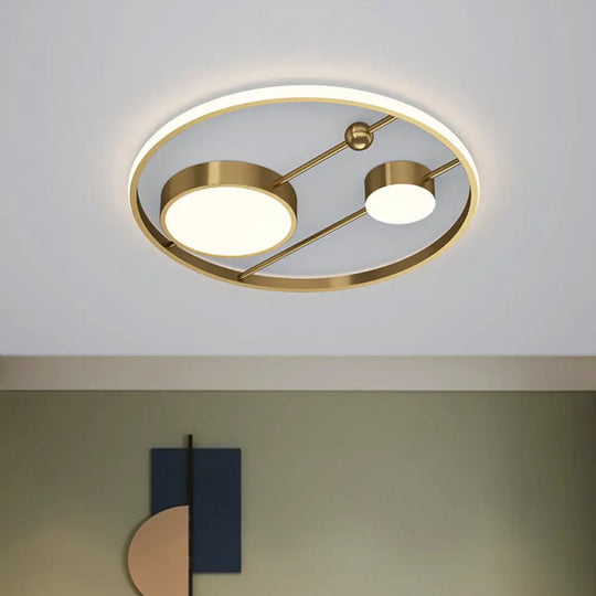 Modern Acrylic Led Brass Flush Mount Light Fixture For Bedroom - 16’/19.5’ W Rounded / 16’