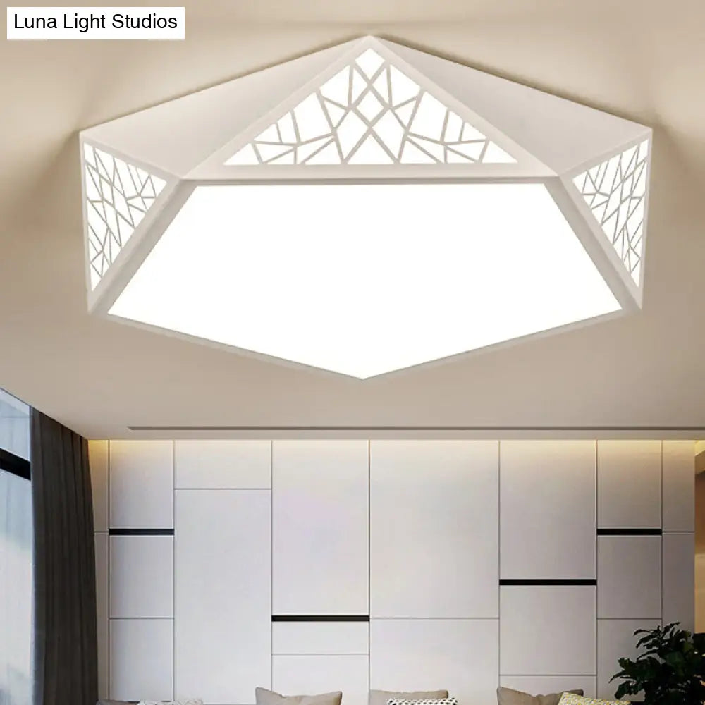Modern Acrylic Led Ceiling Lamp | Slim Panel Pentagon Flush Mount Child Bedroom White / 16 Warm