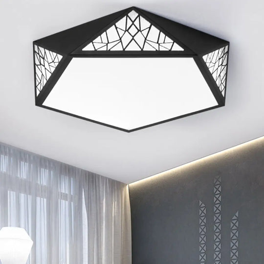 Modern Acrylic Led Ceiling Lamp | Slim Panel Pentagon Flush Mount Child Bedroom Black / 16’ White