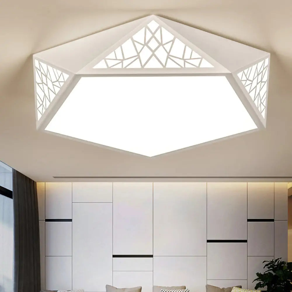 Modern Acrylic Led Ceiling Lamp | Slim Panel Pentagon Flush Mount Child Bedroom White / 16’ Warm