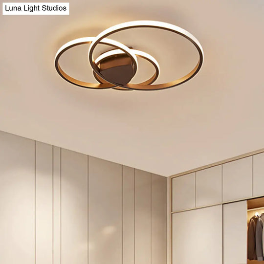 Modern Acrylic Led Ceiling Light - 3-Ring Design Flush Mount Warm/White/Natural Bedroom Coffee /