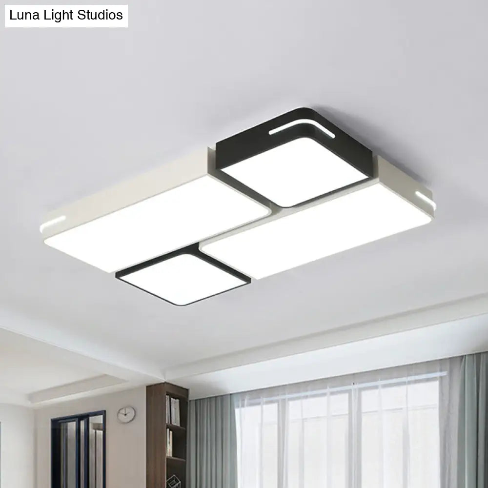 Modern Acrylic Led Ceiling Light In Black & White - Square/Rectangle Flush Mount With White/3 Color