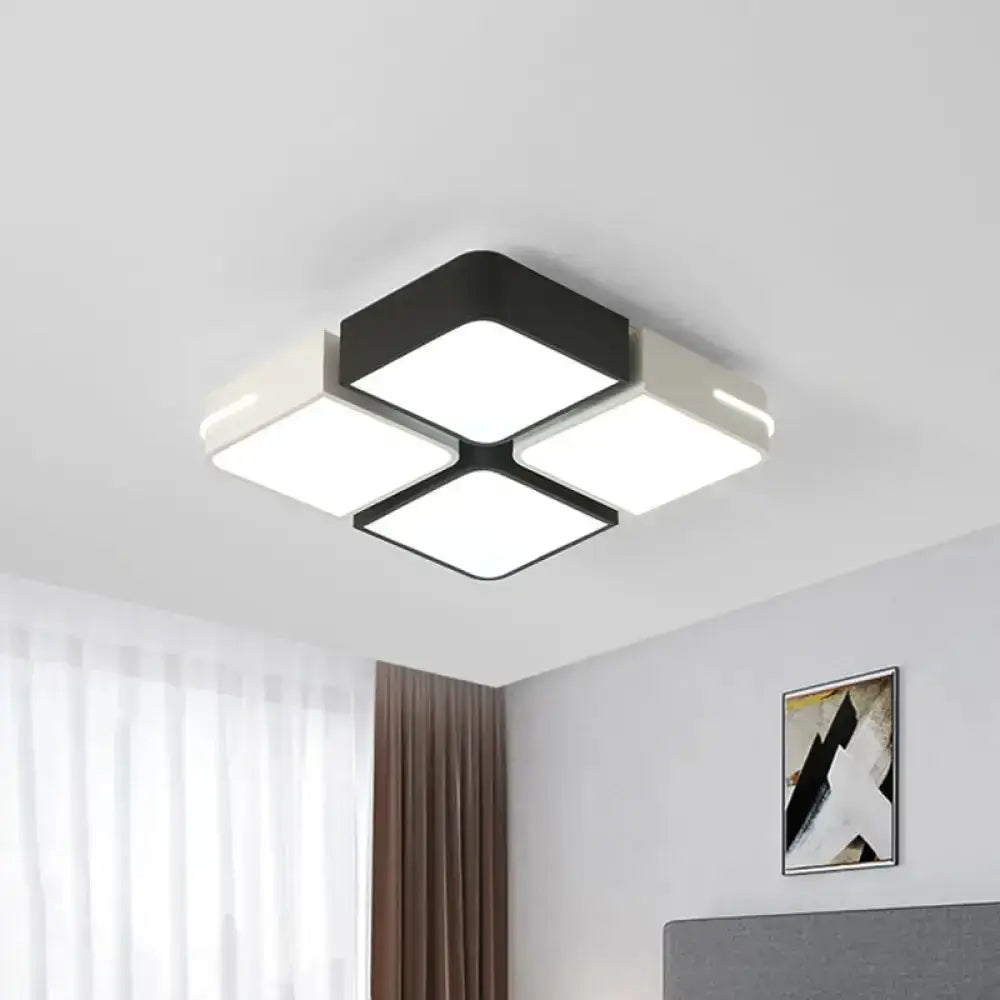 Modern Acrylic Led Ceiling Light In Black & White - Square/Rectangle Flush Mount With White/3 Color