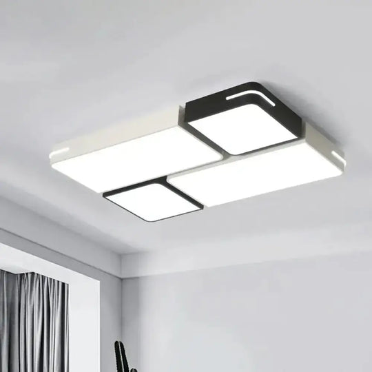 Modern Acrylic Led Ceiling Light In Black & White - Square/Rectangle Flush Mount With White/3 Color