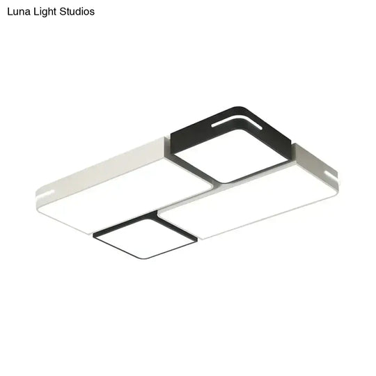 Modern Acrylic Led Ceiling Light In Black & White - Square/Rectangle Flush Mount With White/3 Color