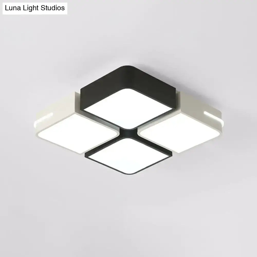 Modern Acrylic Led Ceiling Light In Black & White - Square/Rectangle Flush Mount With White/3 Color