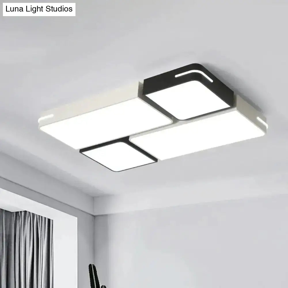 Modern Acrylic Led Ceiling Light In Black & White - Square/Rectangle Flush Mount With White/3 Color