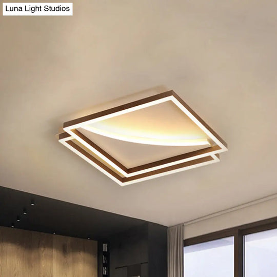 Modern Acrylic Led Ceiling Light In Coffee Brown Flush Mount Lamp With Overlapping Design Warm/White