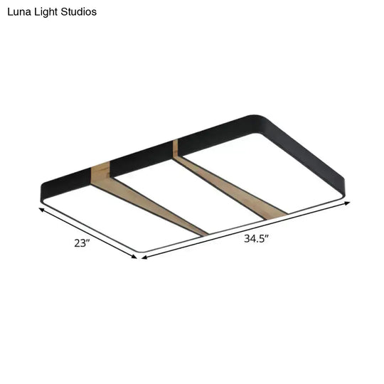 Modern Acrylic Led Ceiling Light With Black-Wood Spliced Design - Square/Rectangle/Round Options In