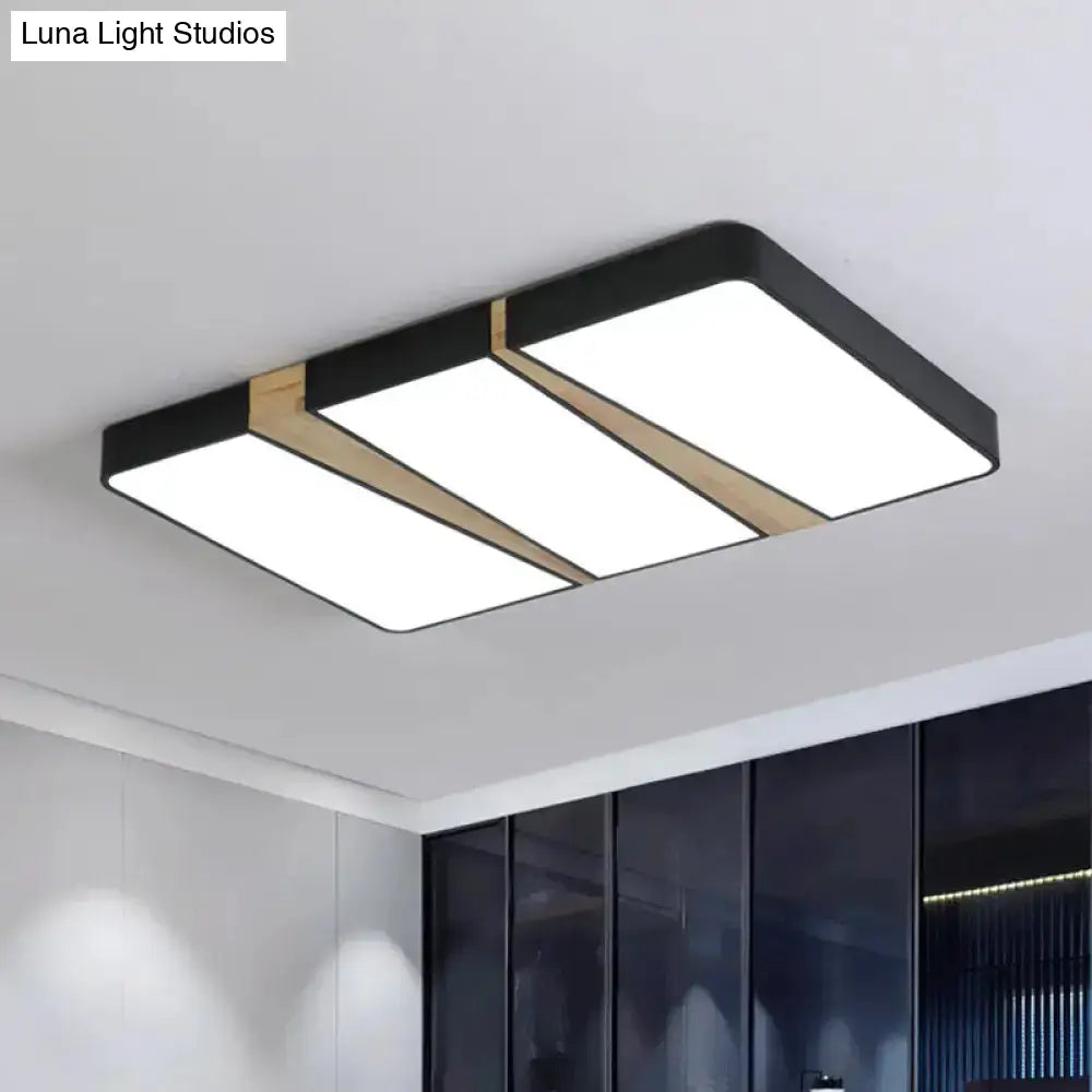 Modern Acrylic Led Ceiling Light With Black-Wood Spliced Design - Square/Rectangle/Round Options In