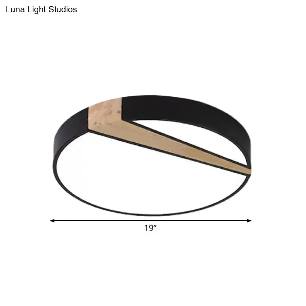 Modern Acrylic Led Ceiling Light With Black-Wood Spliced Design - Square/Rectangle/Round Options In