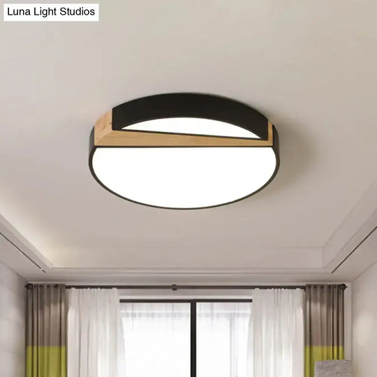 Modern Acrylic Led Ceiling Light With Black-Wood Spliced Design - Square/Rectangle/Round Options In