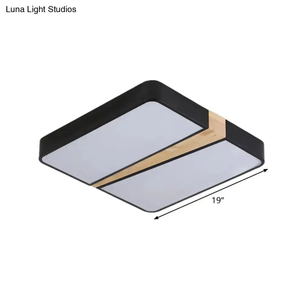 Modern Acrylic Led Ceiling Light With Black-Wood Spliced Design - Square/Rectangle/Round Options In