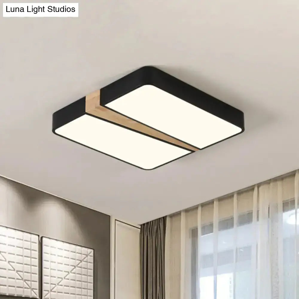 Modern Acrylic Led Ceiling Light With Black-Wood Spliced Design - Square/Rectangle/Round Options In