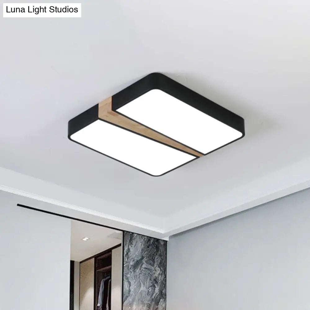Modern Acrylic Led Ceiling Light With Black-Wood Spliced Design - Square/Rectangle/Round Options In