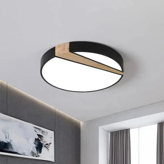 Modern Acrylic Led Ceiling Light With Black-Wood Spliced Design - Square/Rectangle/Round Options In