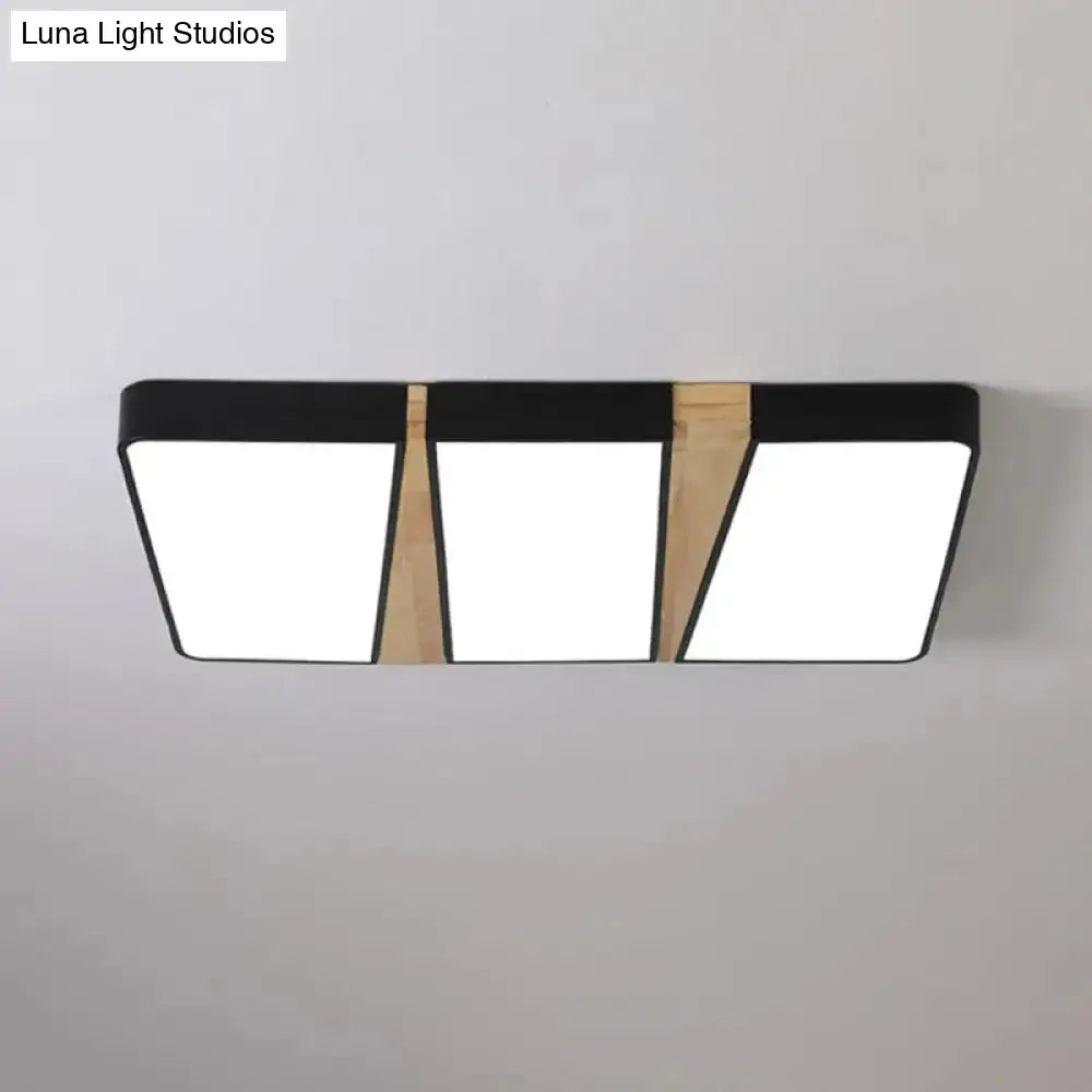 Modern Acrylic Led Ceiling Light With Black-Wood Spliced Design - Square/Rectangle/Round Options In