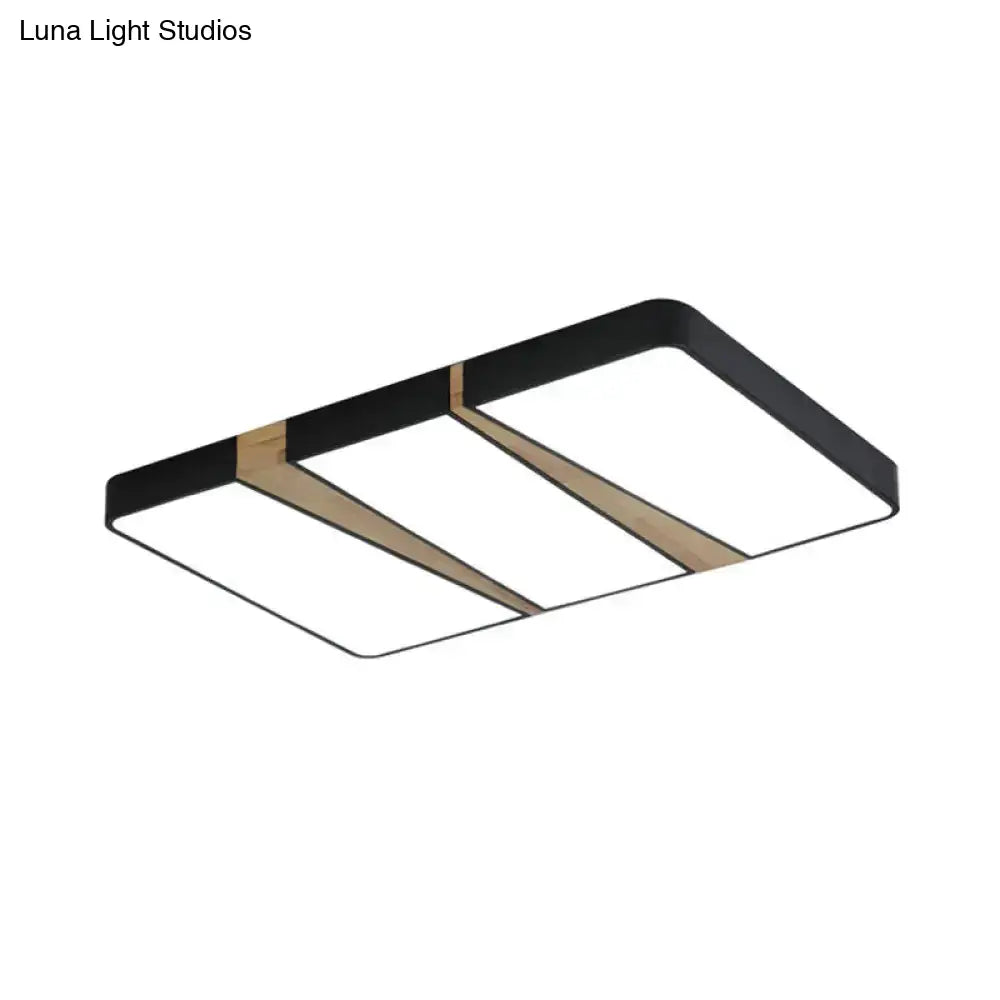 Modern Acrylic Led Ceiling Light With Black-Wood Spliced Design - Square/Rectangle/Round Options In