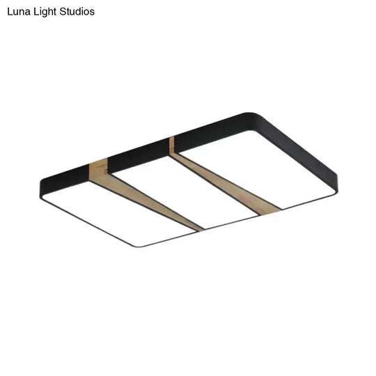 Modern Acrylic Led Ceiling Light With Black-Wood Spliced Design - Square/Rectangle/Round Options In