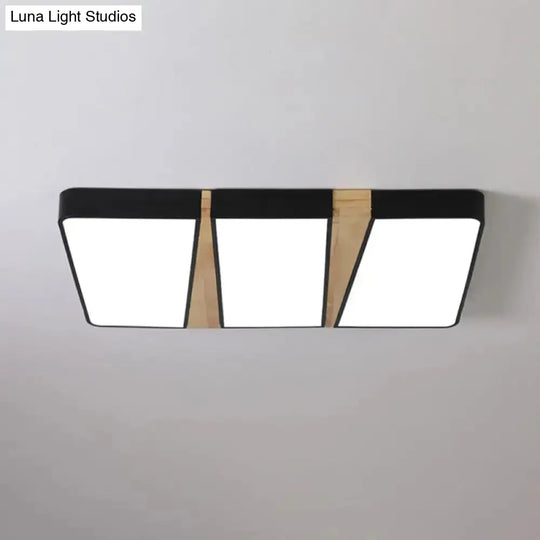 Modern Acrylic Led Ceiling Light With Black-Wood Spliced Design - Square/Rectangle/Round Options In