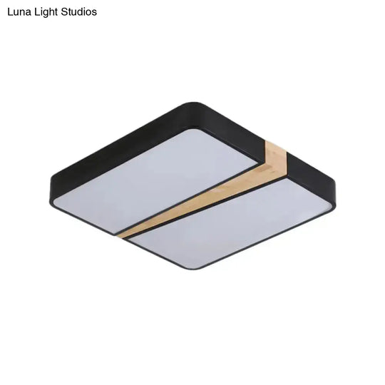 Modern Acrylic Led Ceiling Light With Black-Wood Spliced Design - Square/Rectangle/Round Options In