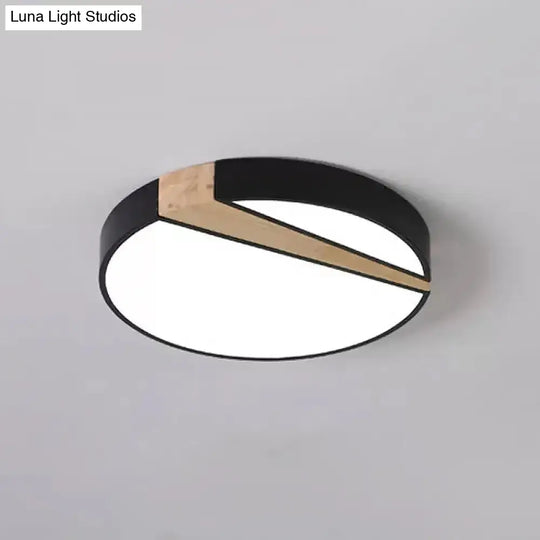 Modern Acrylic Led Ceiling Light With Black-Wood Spliced Design - Square/Rectangle/Round Options In