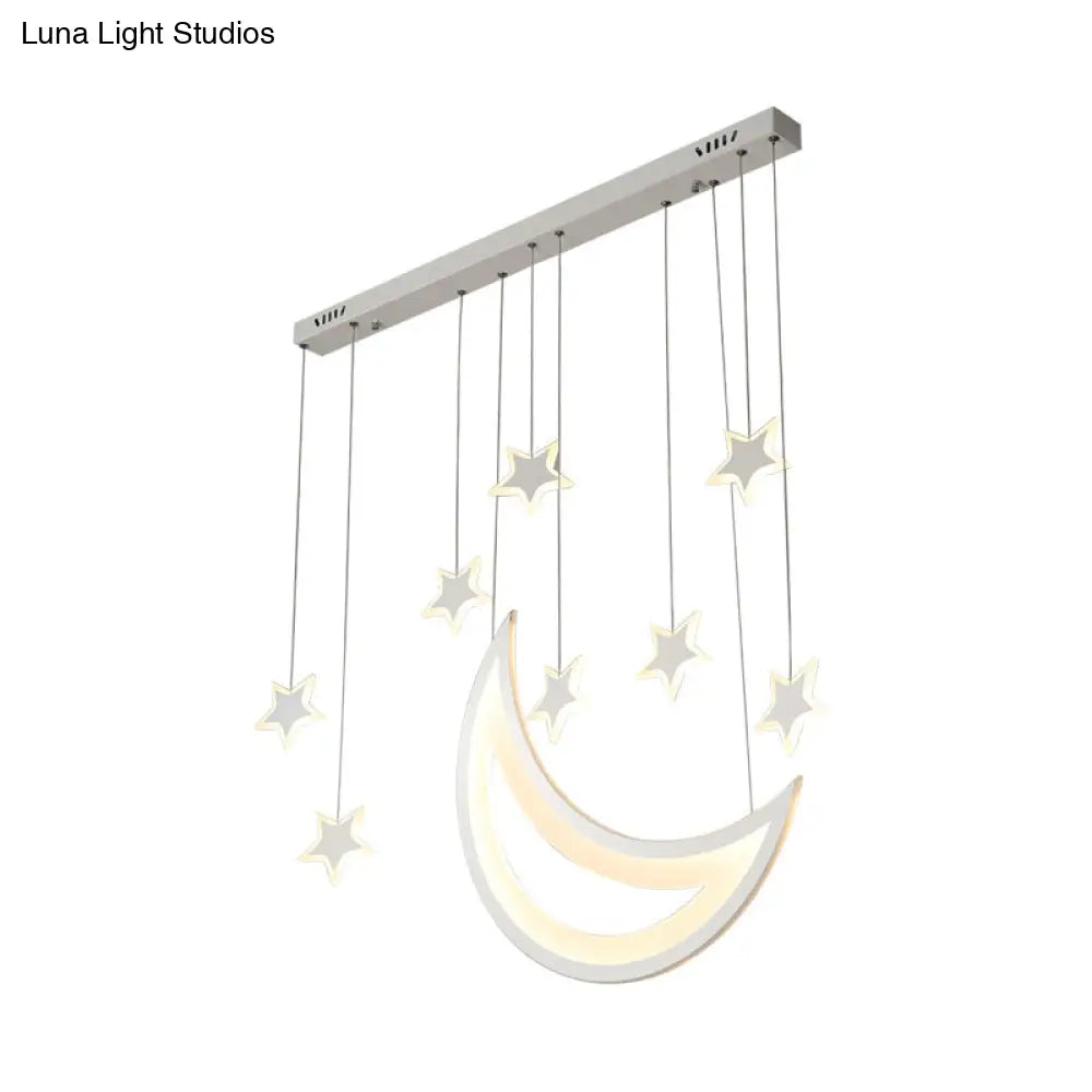 Modern Acrylic Led Ceiling Light - Moon And Stars Design 5/9 Lights Dining Room Pendant Warm/White