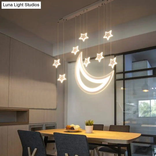 Modern Acrylic Led Ceiling Light - Moon And Stars Design 5/9 Lights Dining Room Pendant Warm/White