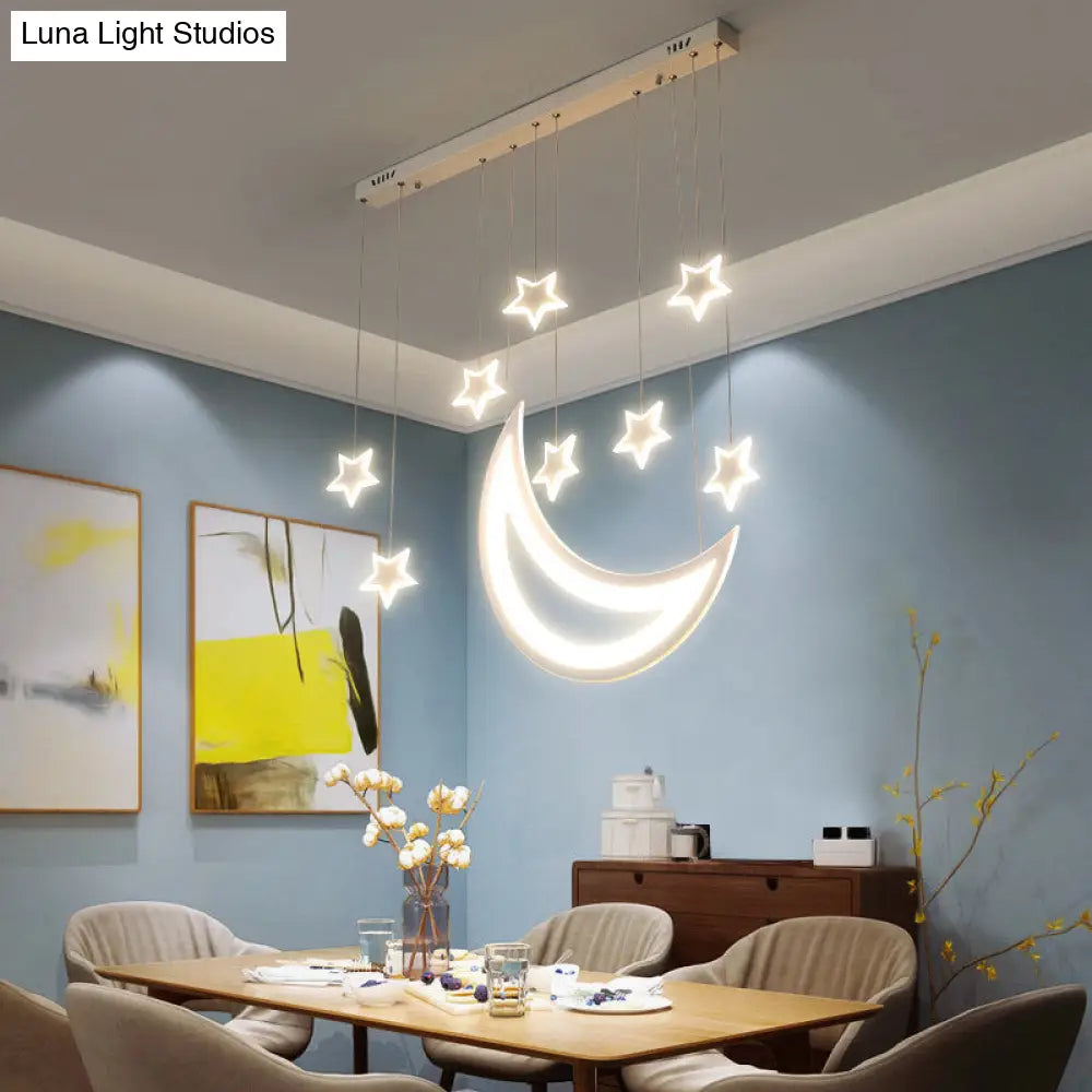 Modern Acrylic Led Ceiling Light - Moon And Stars Design 5/9 Lights Dining Room Pendant Warm/White 9