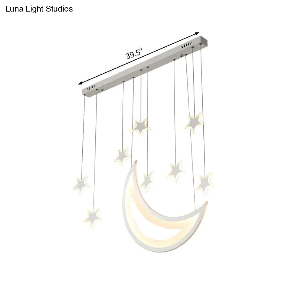 Modern Acrylic Led Ceiling Light - Moon And Stars Design 5/9 Lights Dining Room Pendant Warm/White