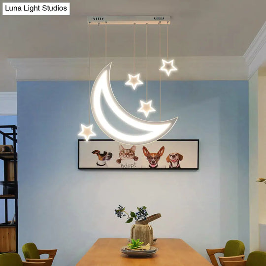 Modern Acrylic Led Ceiling Light - Moon And Stars Design 5/9 Lights Dining Room Pendant Warm/White 5