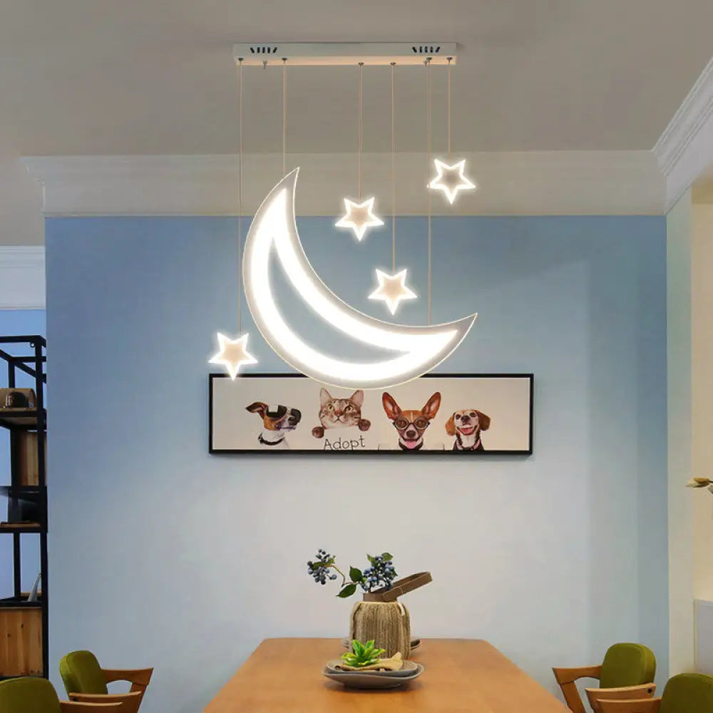 Modern Acrylic Led Ceiling Light With Moon And Stars Design - Perfect For Dining Room Kitchen