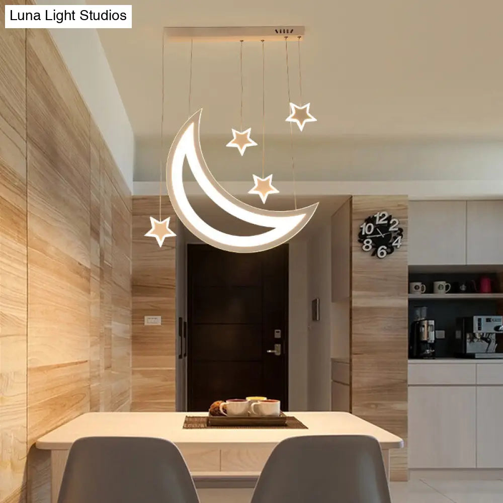 Modern Acrylic Led Ceiling Light - Moon And Stars Design 5/9 Lights Dining Room Pendant Warm/White 5