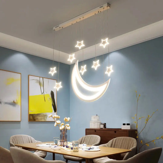 Modern Acrylic Led Ceiling Light With Moon And Stars Design - Perfect For Dining Room Kitchen